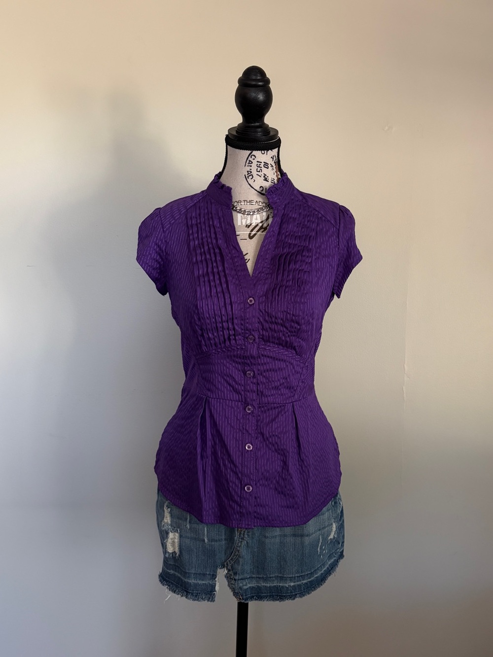 Y2K Dynamite Purple Ruched Button Down Top Office Siren 2000s | Corporate Chic